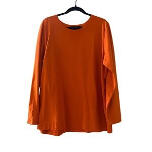 Gudrun Sjoden Orange Relaxed 100% Cotton Long Sleeve Scoop Neck Blouse Sz XL